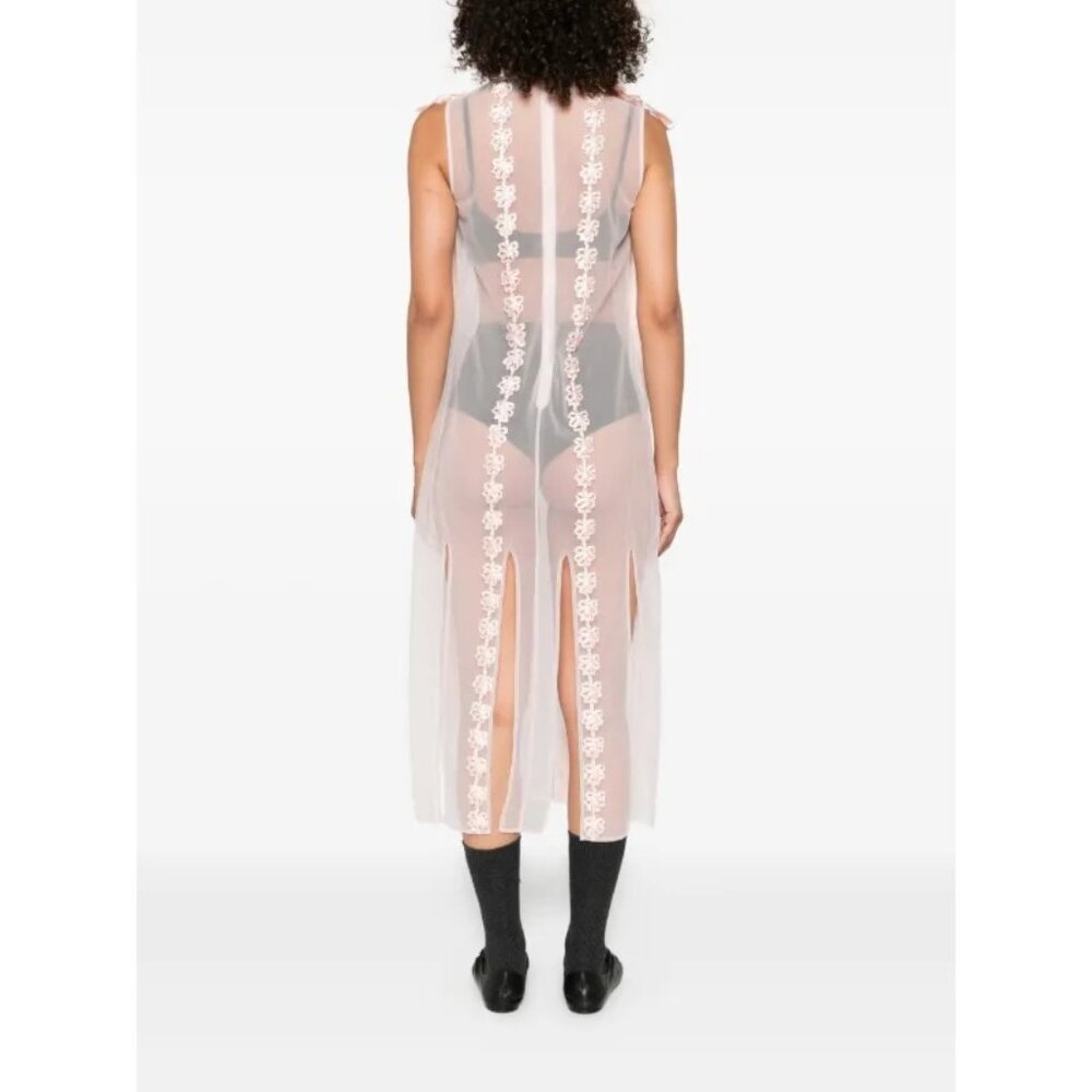 Simone Rocha pale pink ribbon-trimmed sleeveless midi dress size US 0 NWOT - Picture 2 of 11